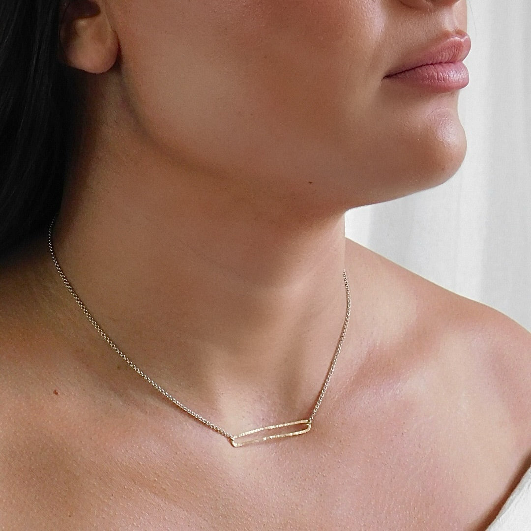 Gold and Silver Long Link Textured Necklace