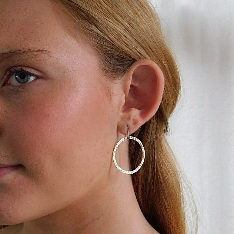 Sterling Silver Textured Medallion Drop Earrings | Medium