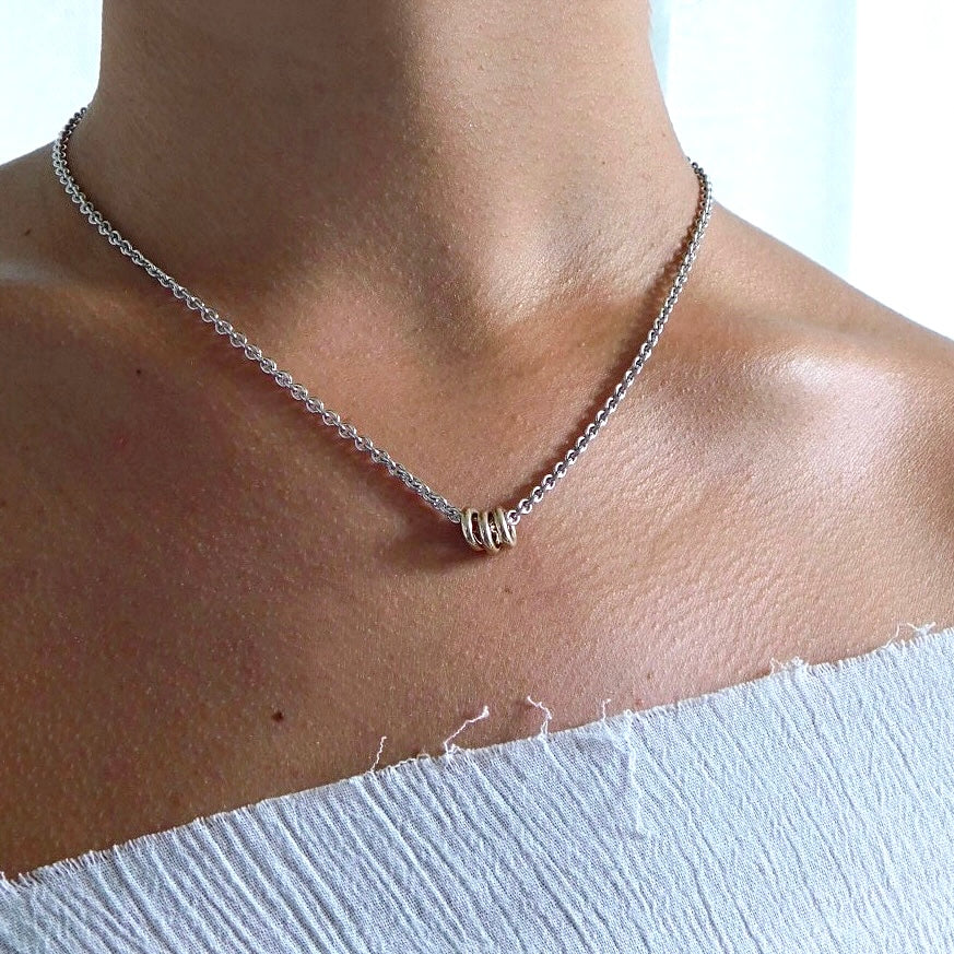 Tri Circle Gold and Silver Necklace