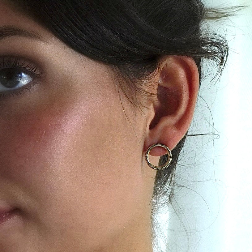 Gold Textured Medallion Stud Earrings | Medium