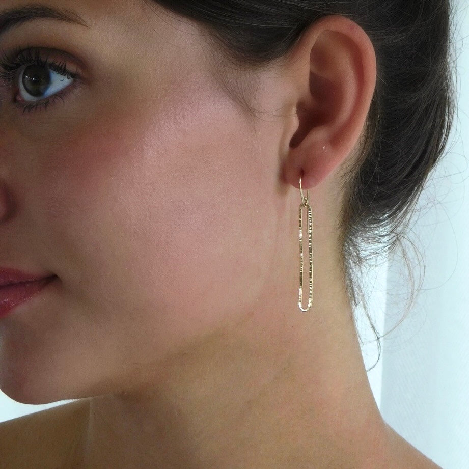 Gold Long Link Textured Drop Earrings