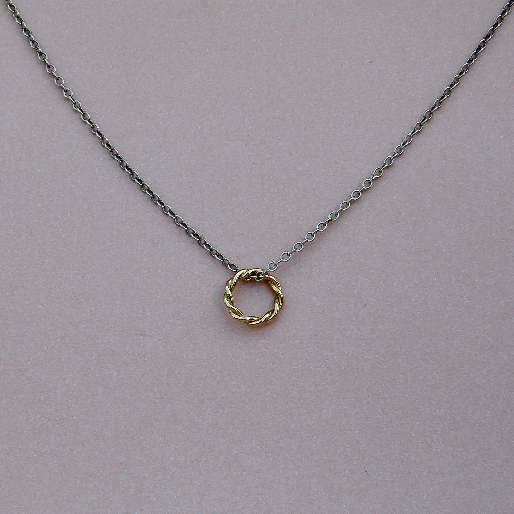 Una Twist Circle Necklace Two Tone Medium