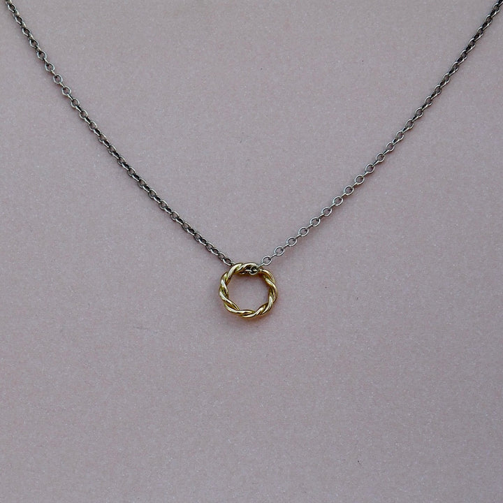 Una Twist Circle Necklace Two Tone Medium