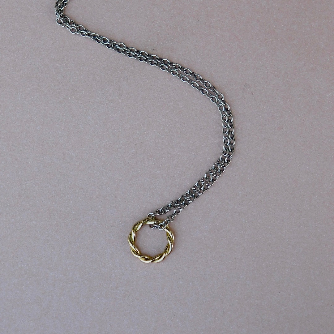 Una Twist Circle Necklace Two Tone Medium