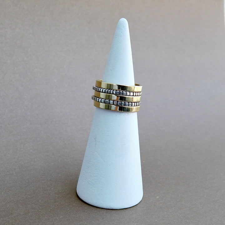 Textured Silver with Square Edge Two Tone Stack