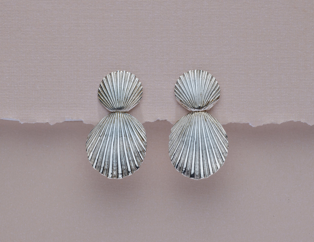 Double Scallop Silver Earring