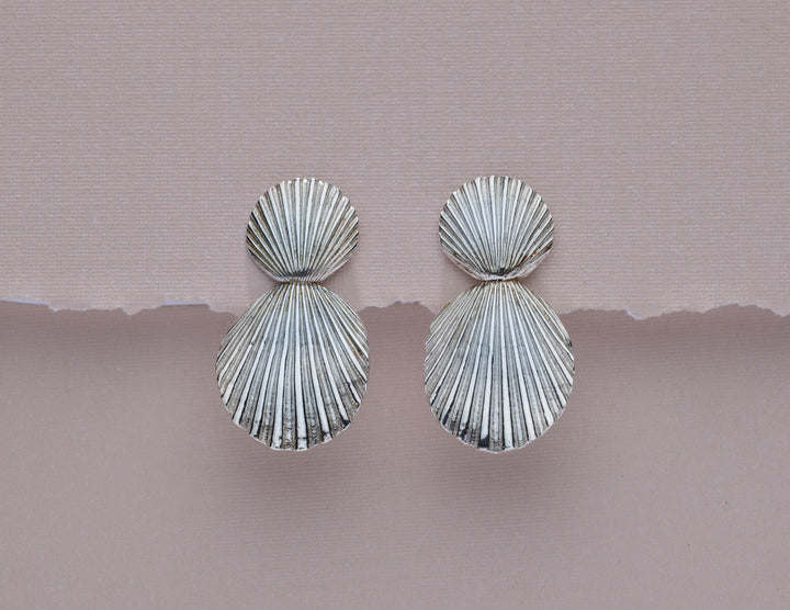 Double Scallop Silver Earring