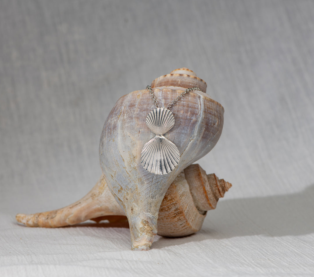 Double Scallop Silver Necklace