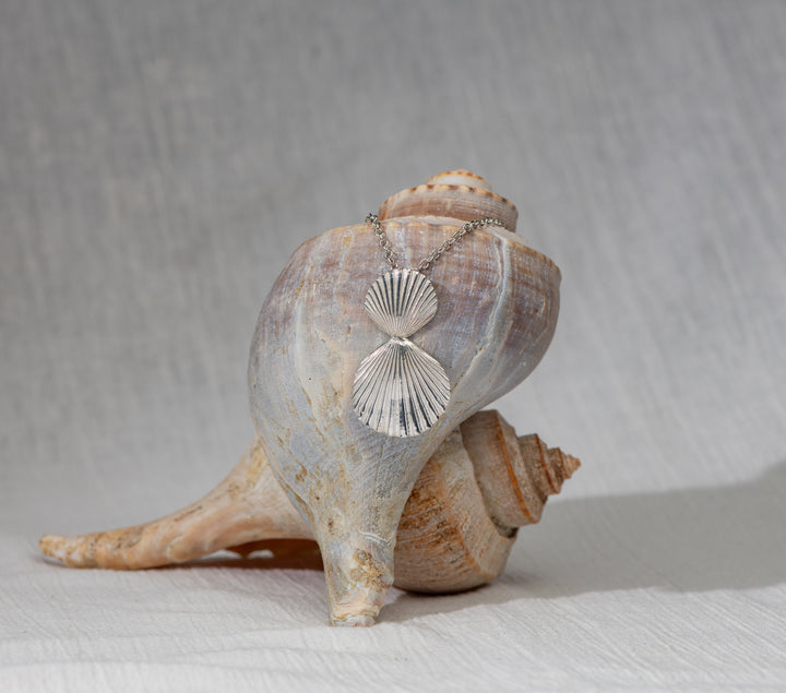 Double Scallop Silver Necklace