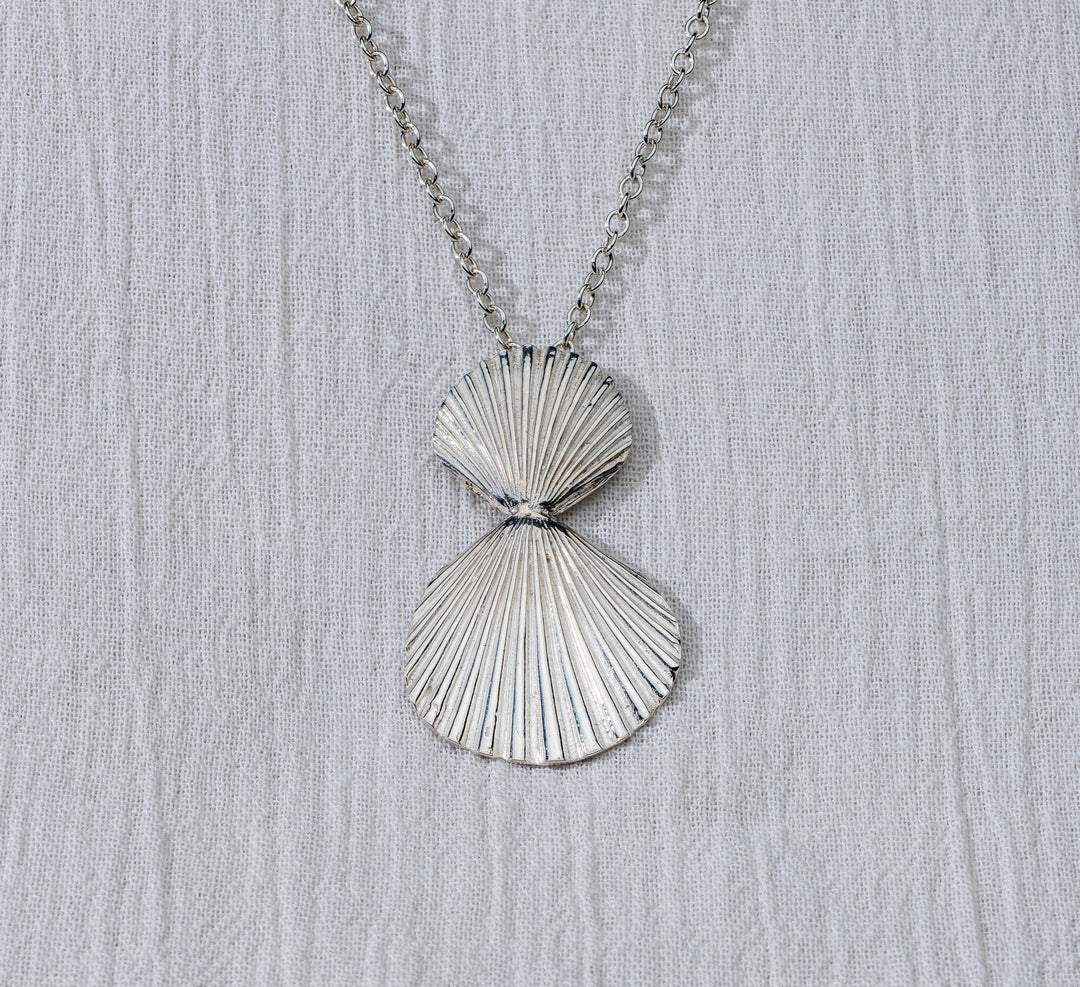 Double Scallop Silver Necklace