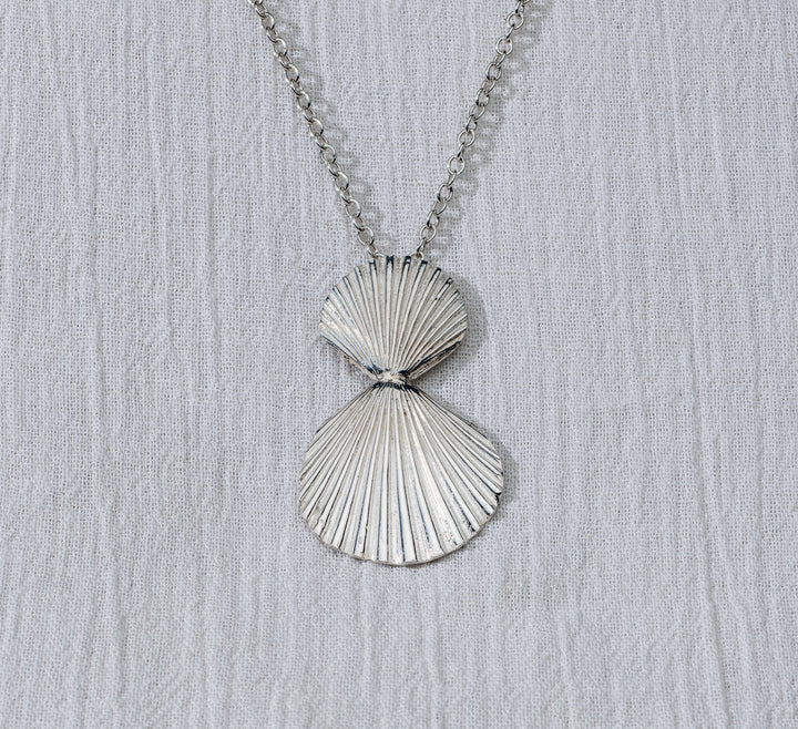 Double Scallop Silver Necklace