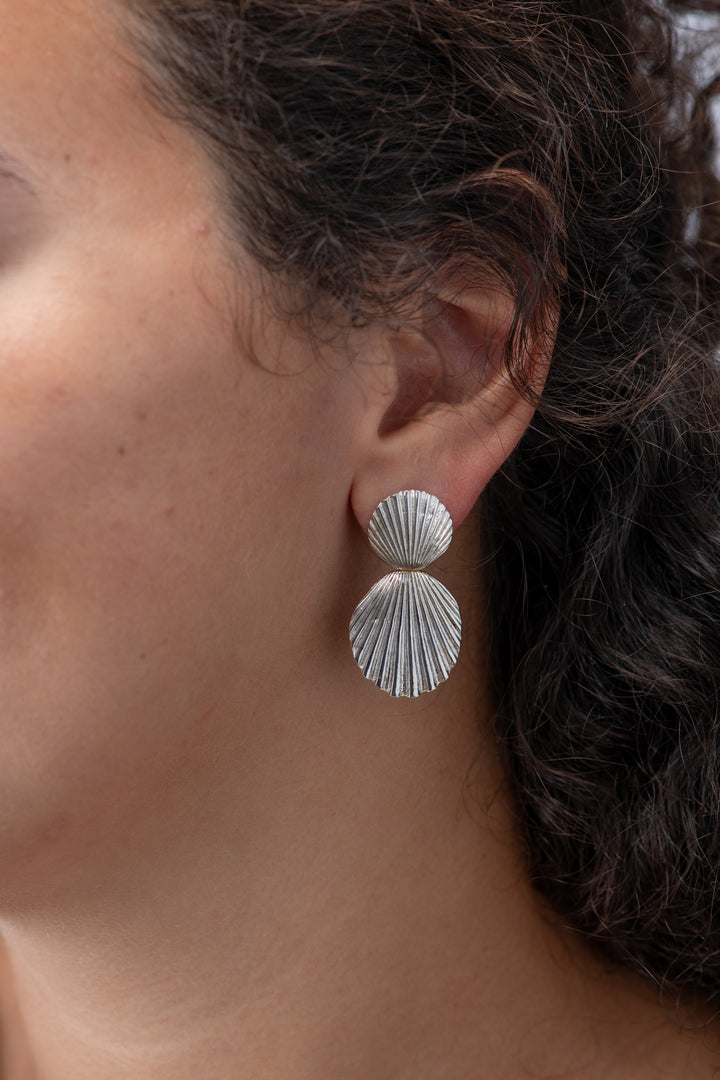 Double Scallop Silver Earring