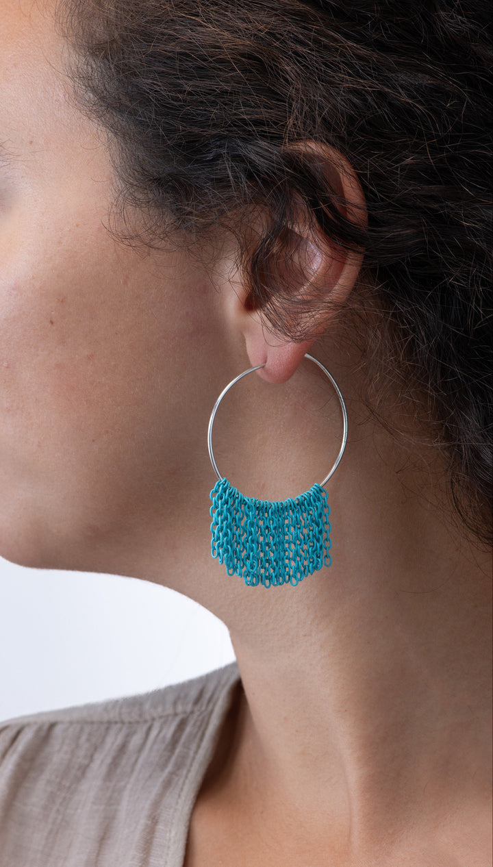 Lieah Hoop Silver Earrings | Blue