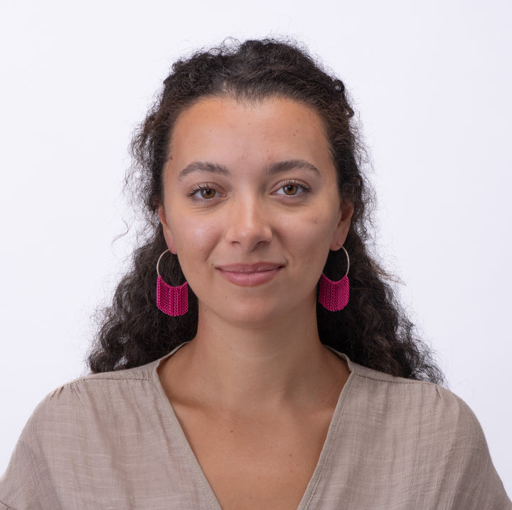 Lieah Hoop Silver Earrings Small | Hot Pink