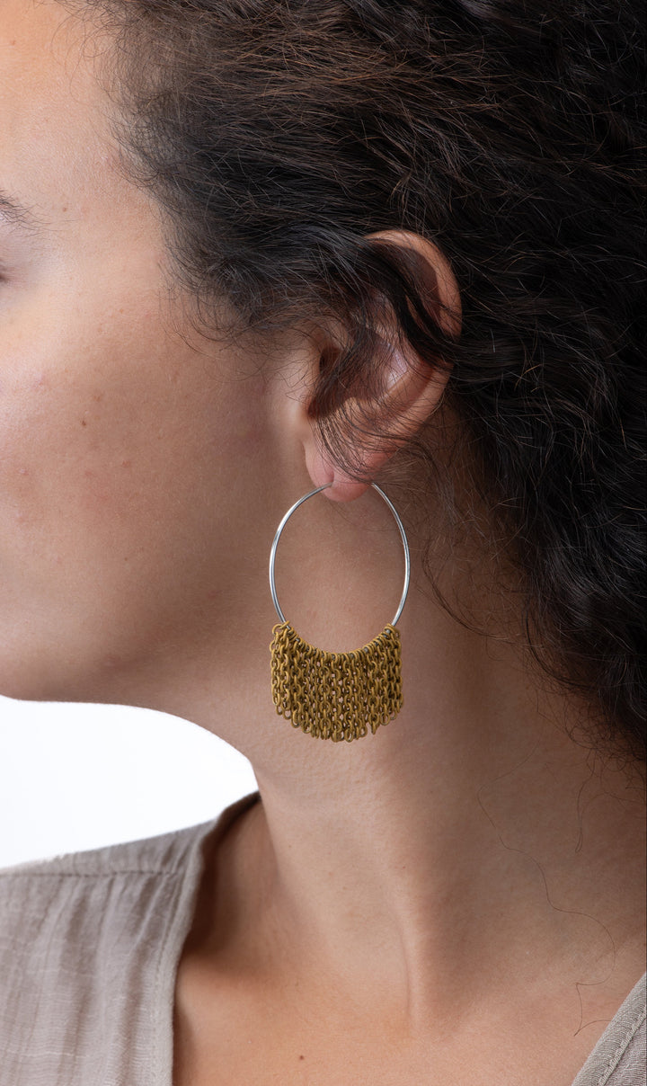 Lieah Hoop Silver Earrings | Mustard