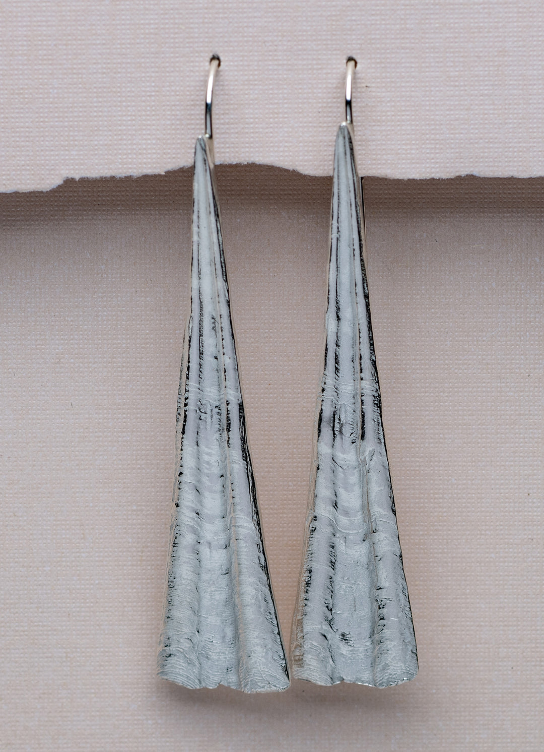 Long Scallop Silver Drop Earrings