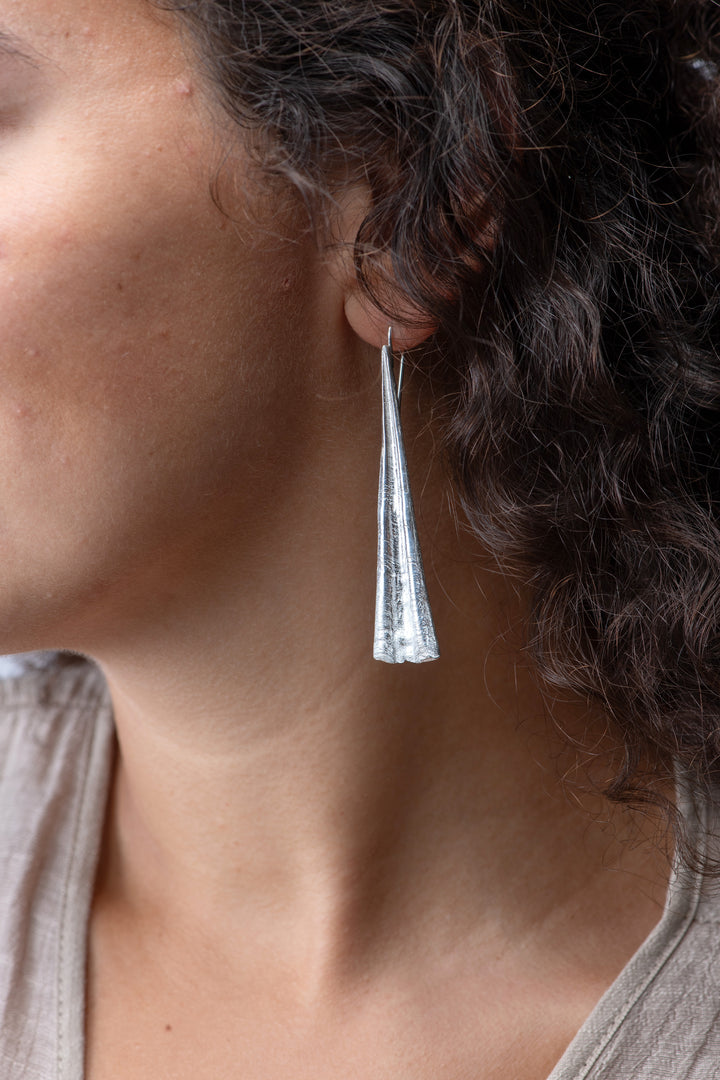 Long Scallop Silver Drop Earrings