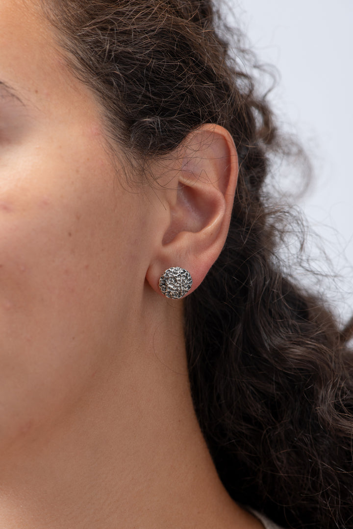 Round Coral Silver Earrings