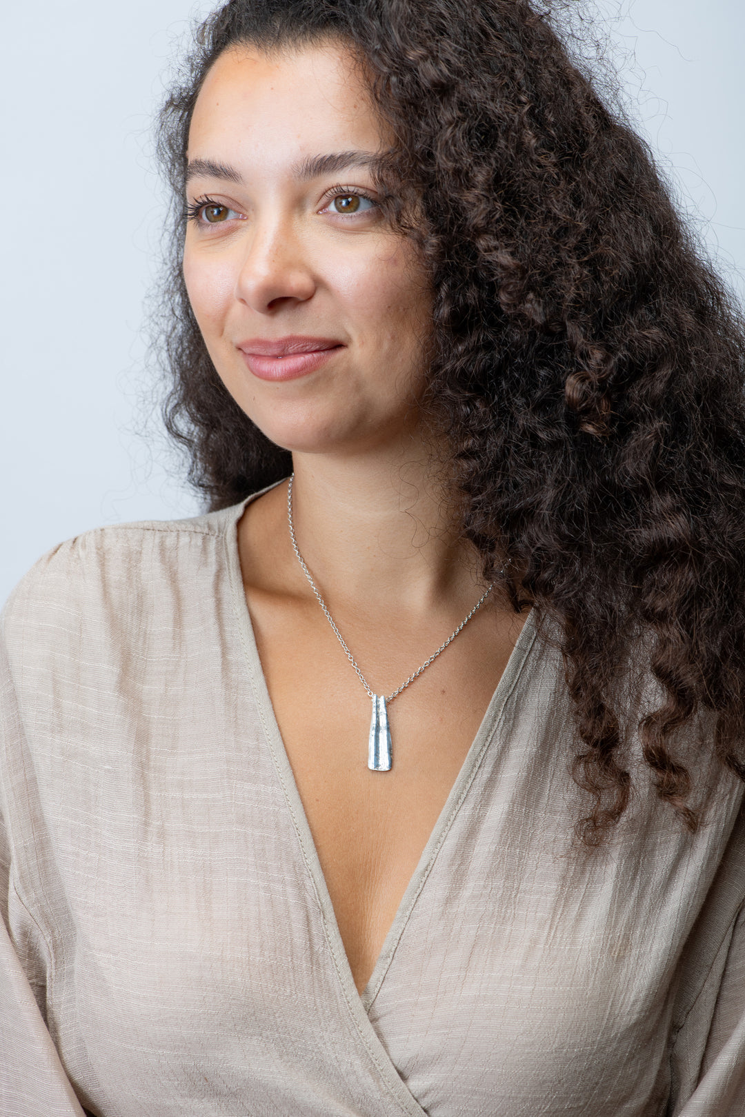 Scallop Silver Bar Pendant Necklace
