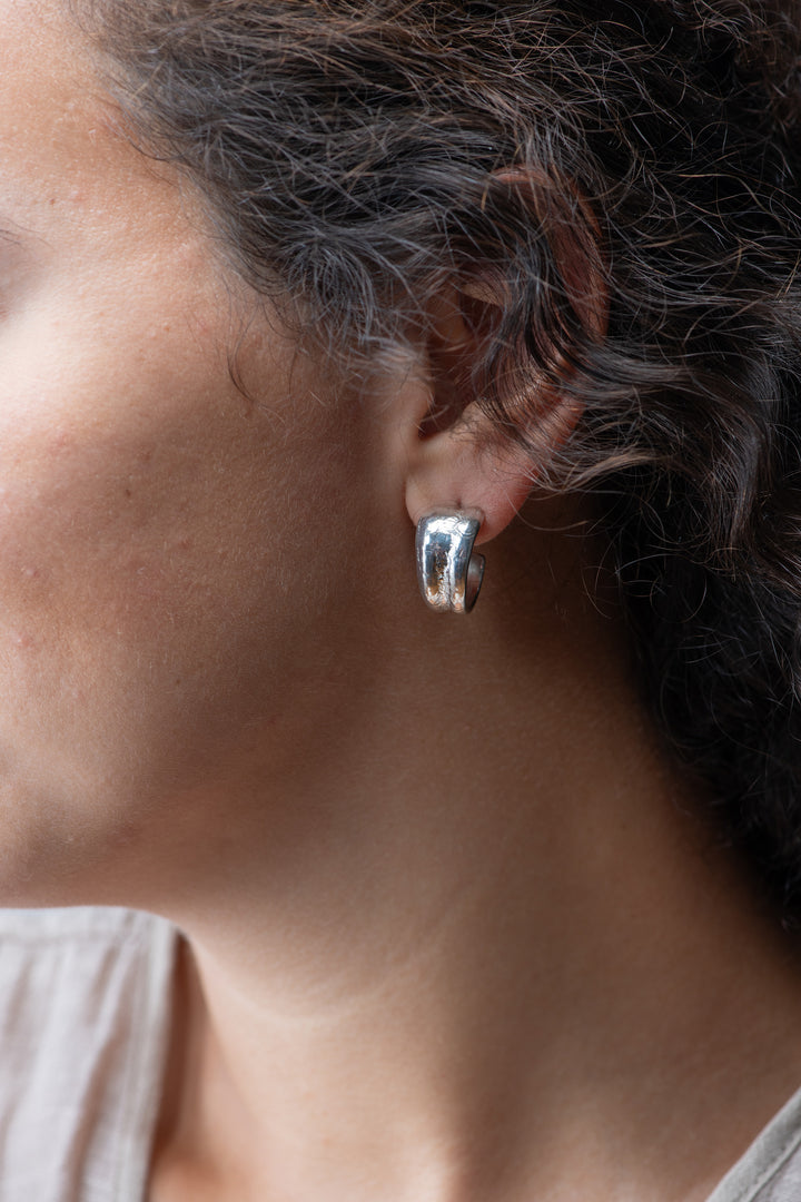 Scallop Silver Hoop Earrings