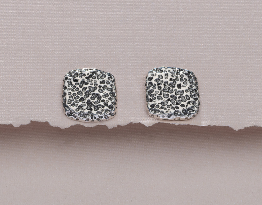 Square Coral Silver Earrings