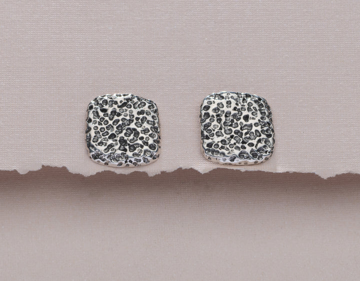 Square Coral Silver Earrings