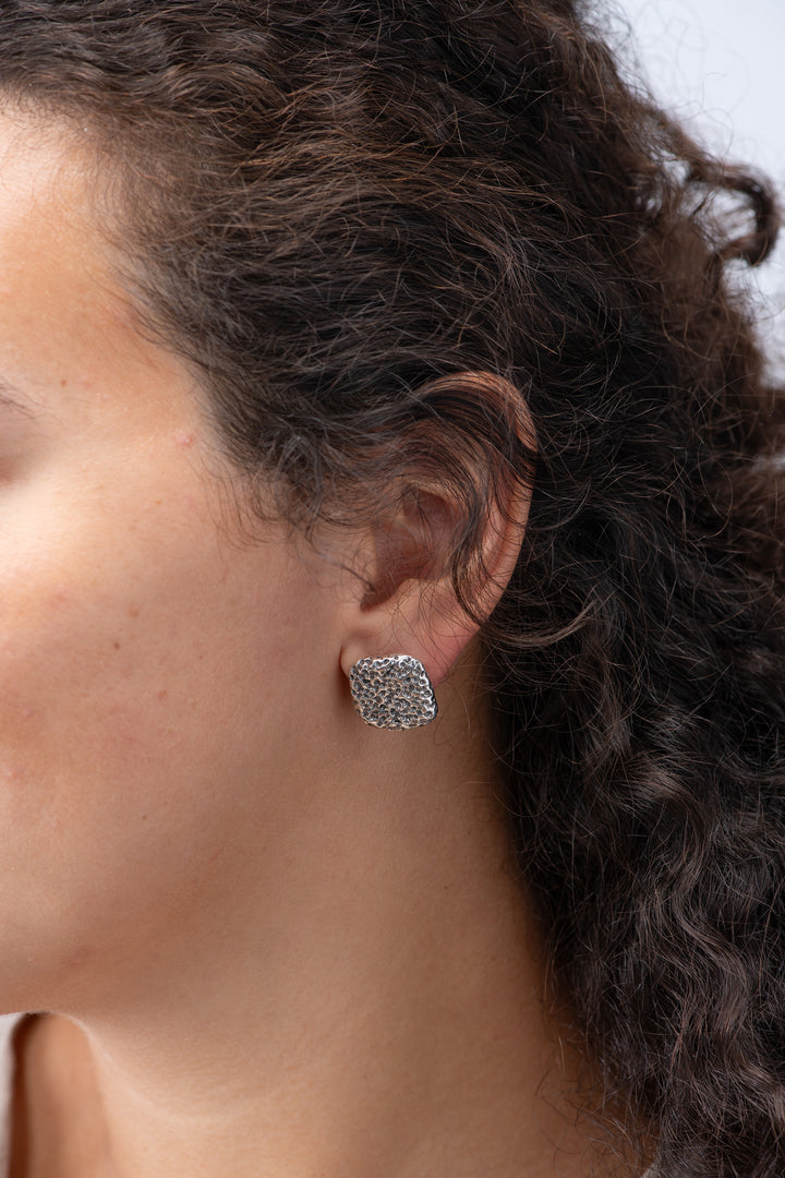 Square Coral Silver Earrings